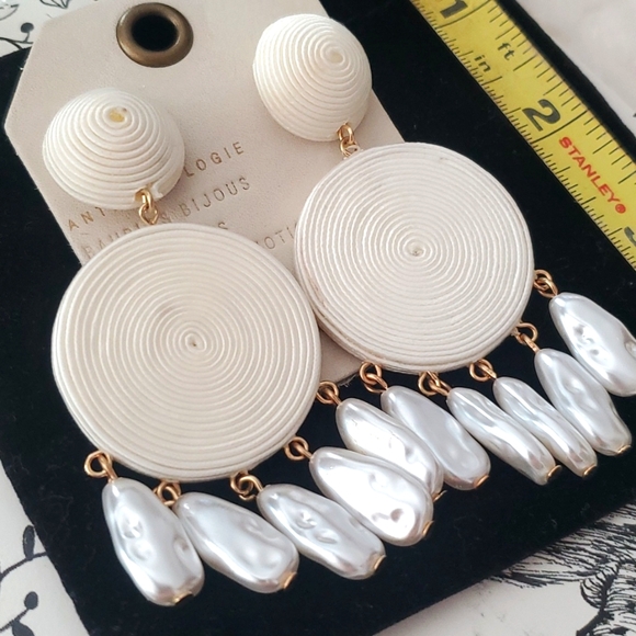 New Anthropologie Lake Life Circle Preppy Ivory Earrings - Picture 8 of 12